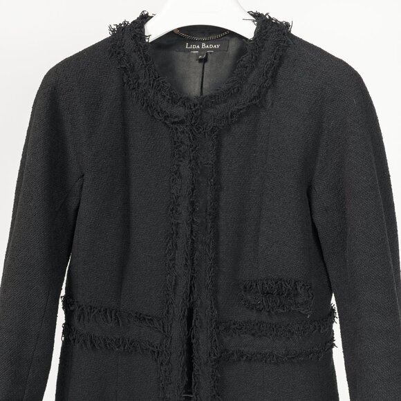 Lida Baday Black Boucle Tweed Fringe-Trim Jacket - Picture 3 of 8